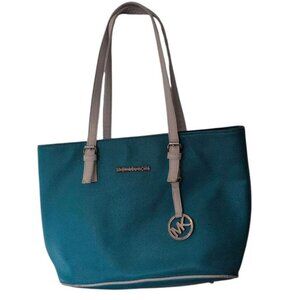 Michael Kors Blue/White Tote Bag Jet Set Large Leather Travel Lightweight Purse